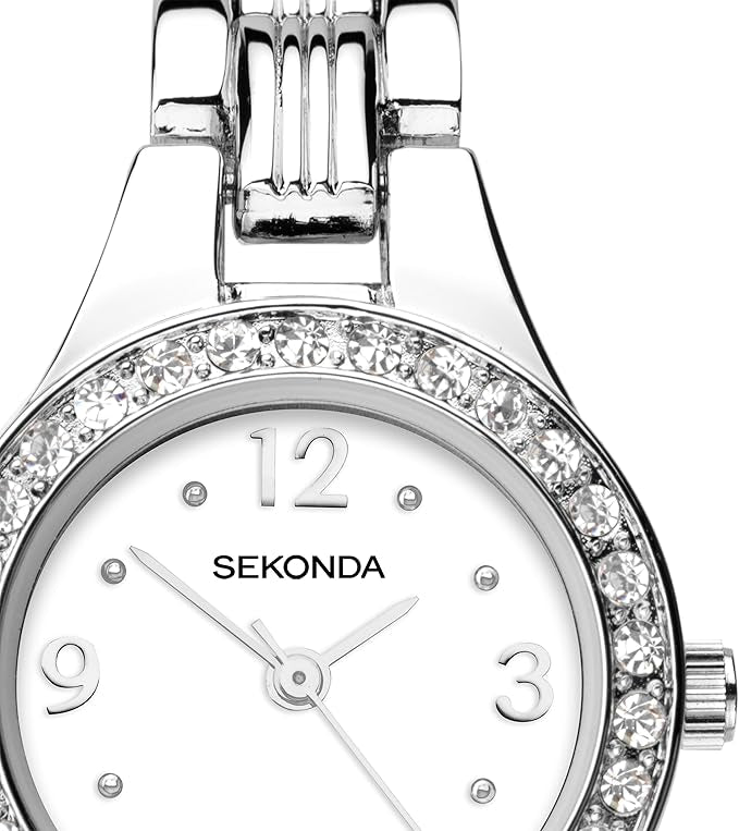 4297 Sekonda Round White Dial Crystal Set Ladies Stainless Steel Bracelet Watch