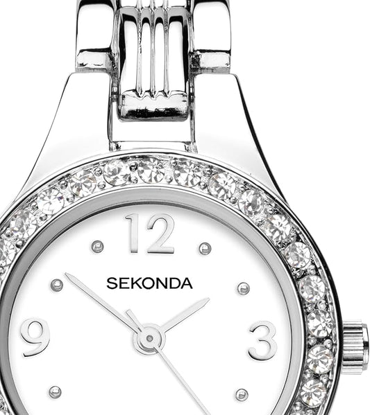 4297 Sekonda Round White Dial Crystal Set Ladies Stainless Steel Bracelet Watch