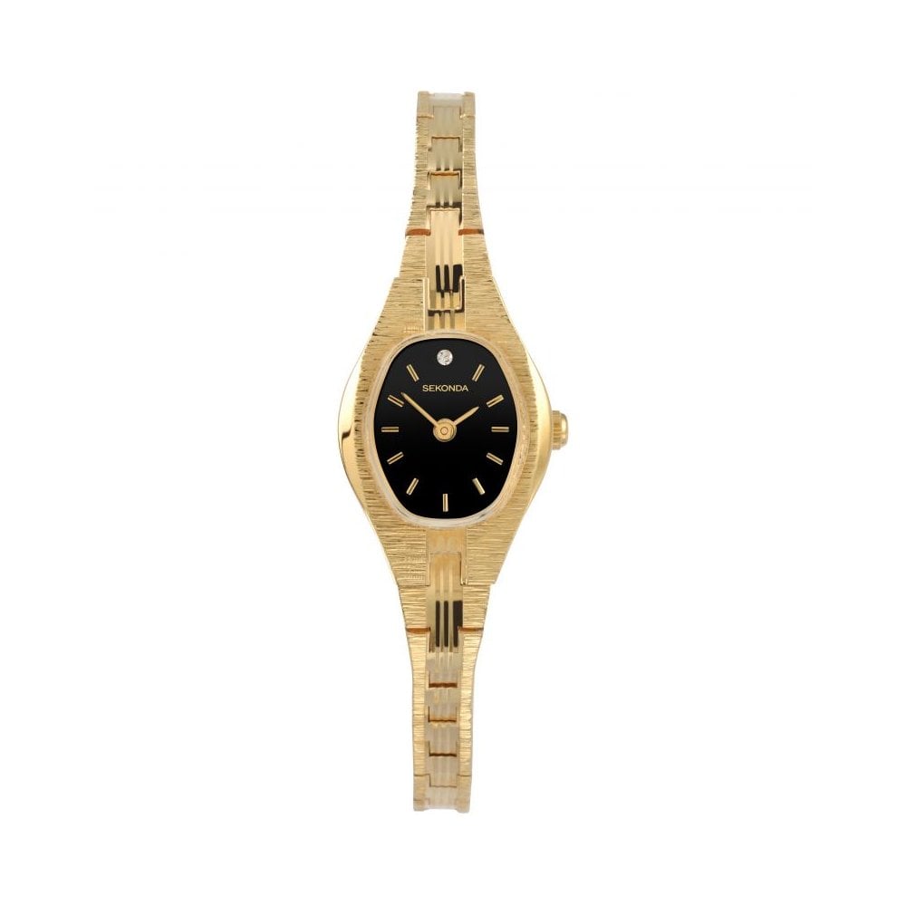 4907 Sekonda watch ladies gold plated bracelet with a black dial