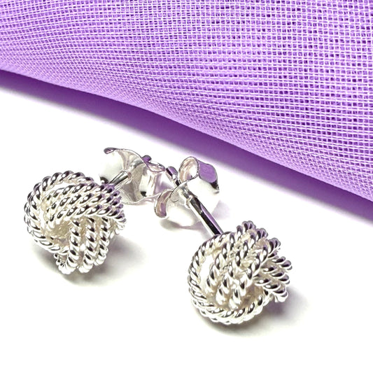 Sterling silver round knot 8 mm stud earrings patterned