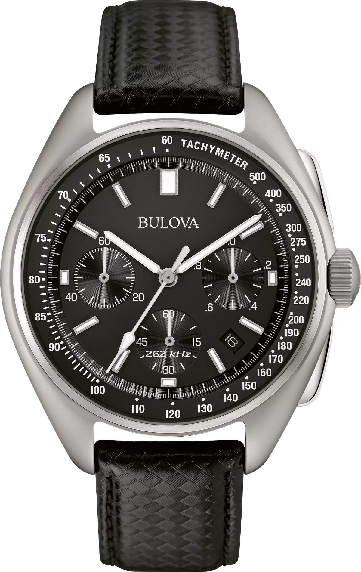 96B251 Bulova Watch Stainless Steel Black Dial Black Leather Strap Lunar Pilot
