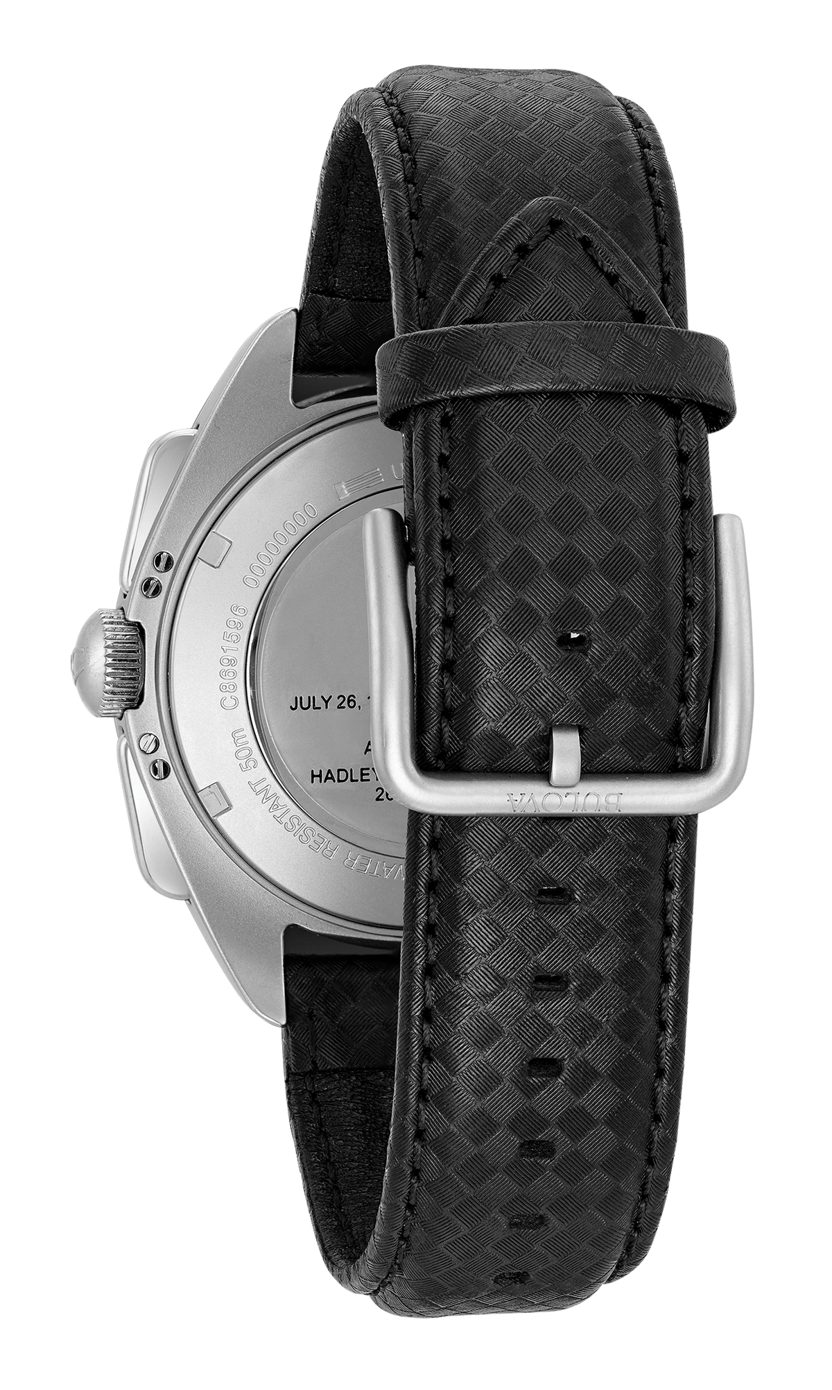 96B251 Bulova Watch Stainless Steel Black Dial Black Leather Strap Lunar Pilot