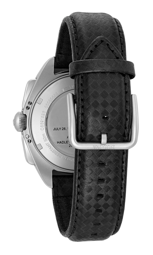 96B251 Bulova Watch Stainless Steel Black Dial Black Leather Strap Lunar Pilot