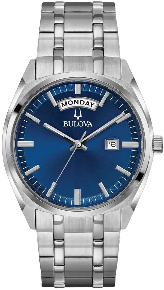 96C125 Bulova Watch Stainless Steel Silver Blue Bracelet Surveyor