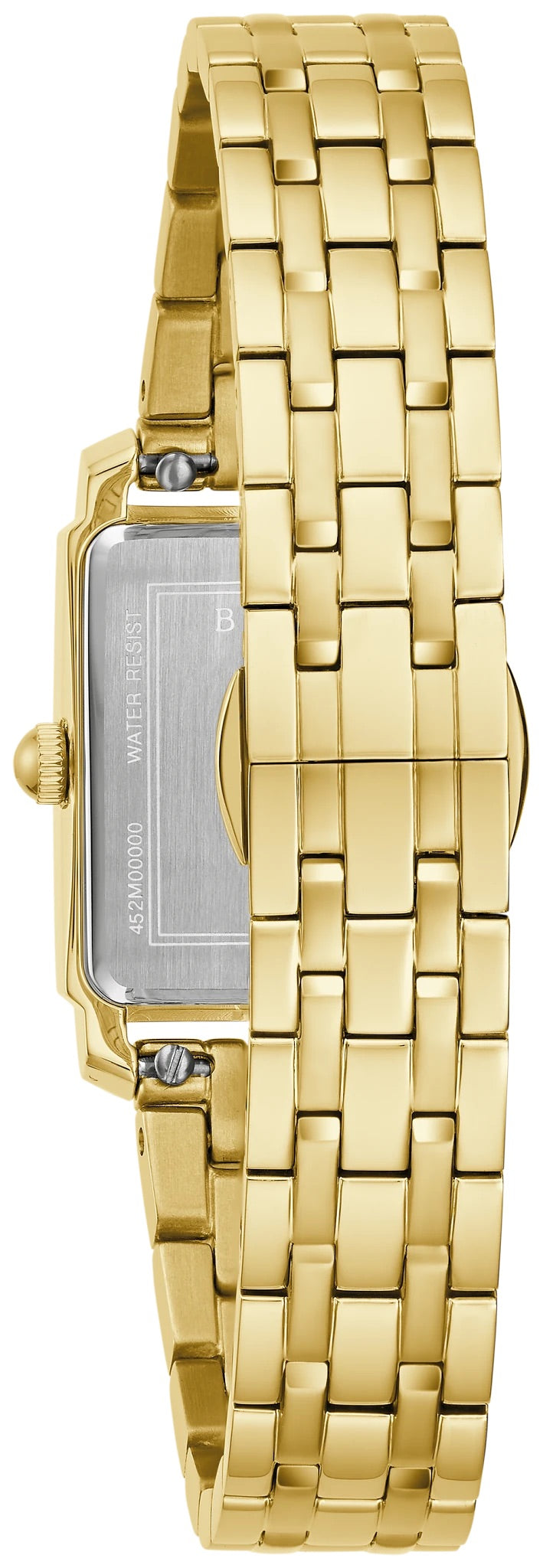 96L177 Bulova Square Watch Gold Plated Stainless Steel Mother of Pearl Dial Bracelet Sutton