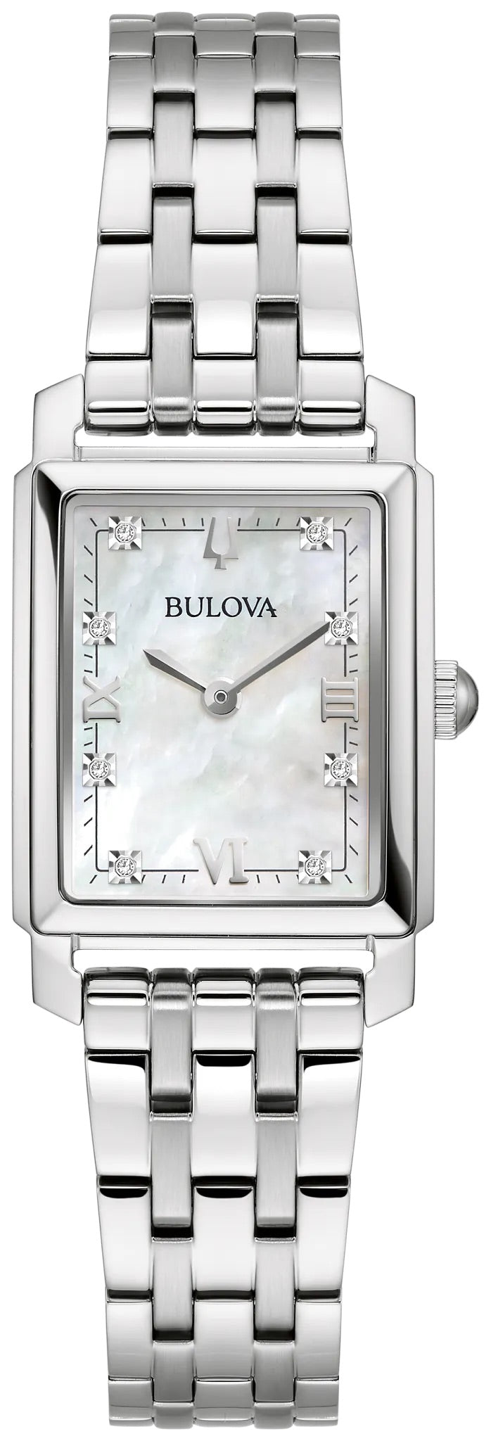 96P244 Bulova Square Diamond Set Watch Stainless Steel Silver Dial Bracelet Sutton