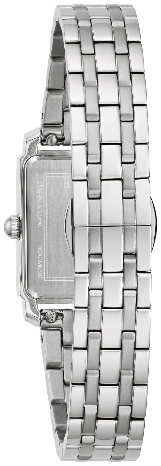 96P244 Bulova Square Diamond Set Watch Stainless Steel Silver Dial Bracelet Sutton