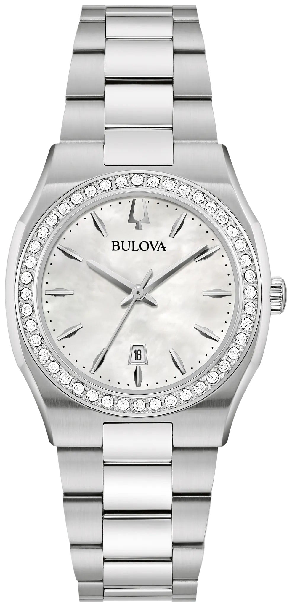 96R245 Bulova Diamond Set Watch Stainless Steel Silver Dial Bracelet Surveyor