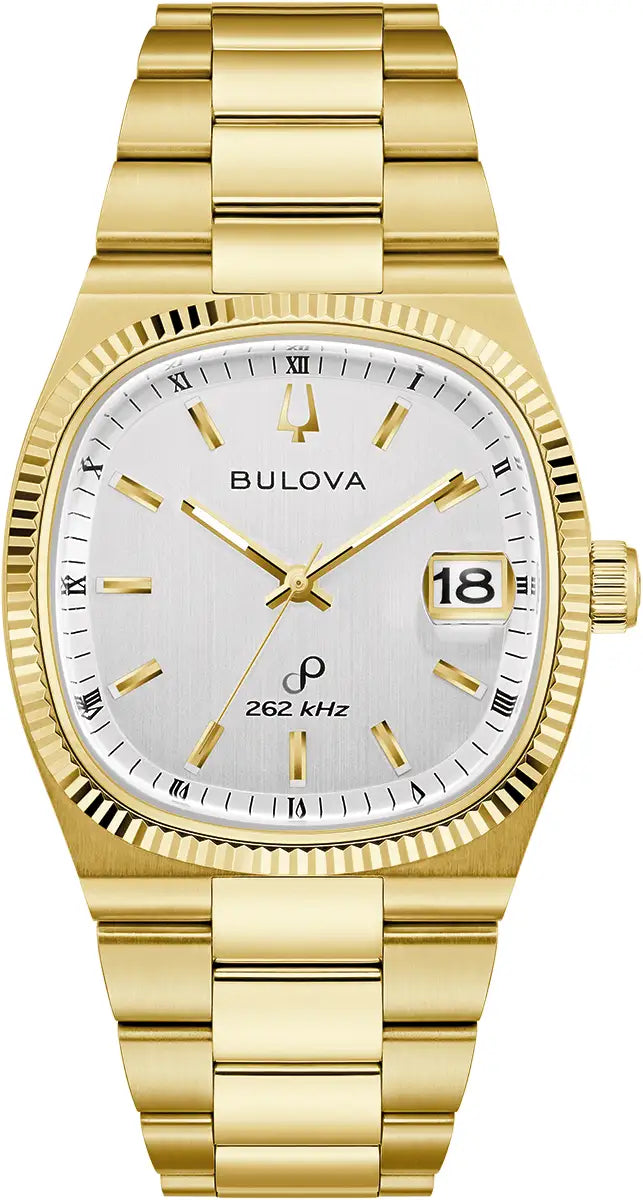 97B223 Bulova Watch Gold Plated Stainless Steel Blue Dial Bracelet Super Seville Precisionist