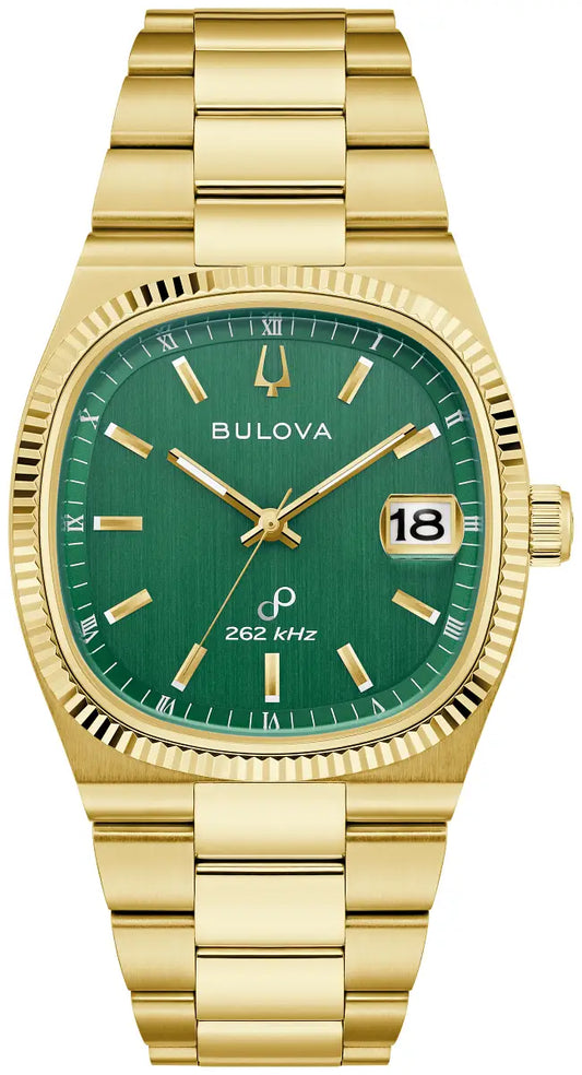 97B237 Bulova Watch Gold Plated Stainless Steel Green Dial Bracelet Super Seville Precisionist