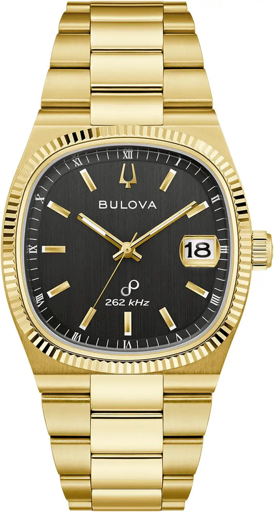 97B246 Bulova Watch Gold Plated Stainless Steel Black Dial Bracelet Super Seville Precisionist