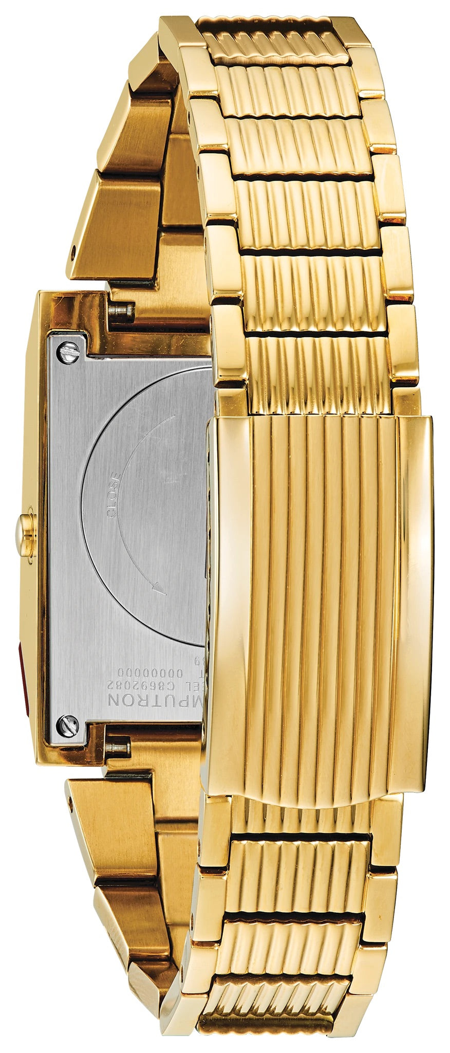 97C110 Bulova Watch Gold Plated Stainless Steel Bracelet Red Digital Computron