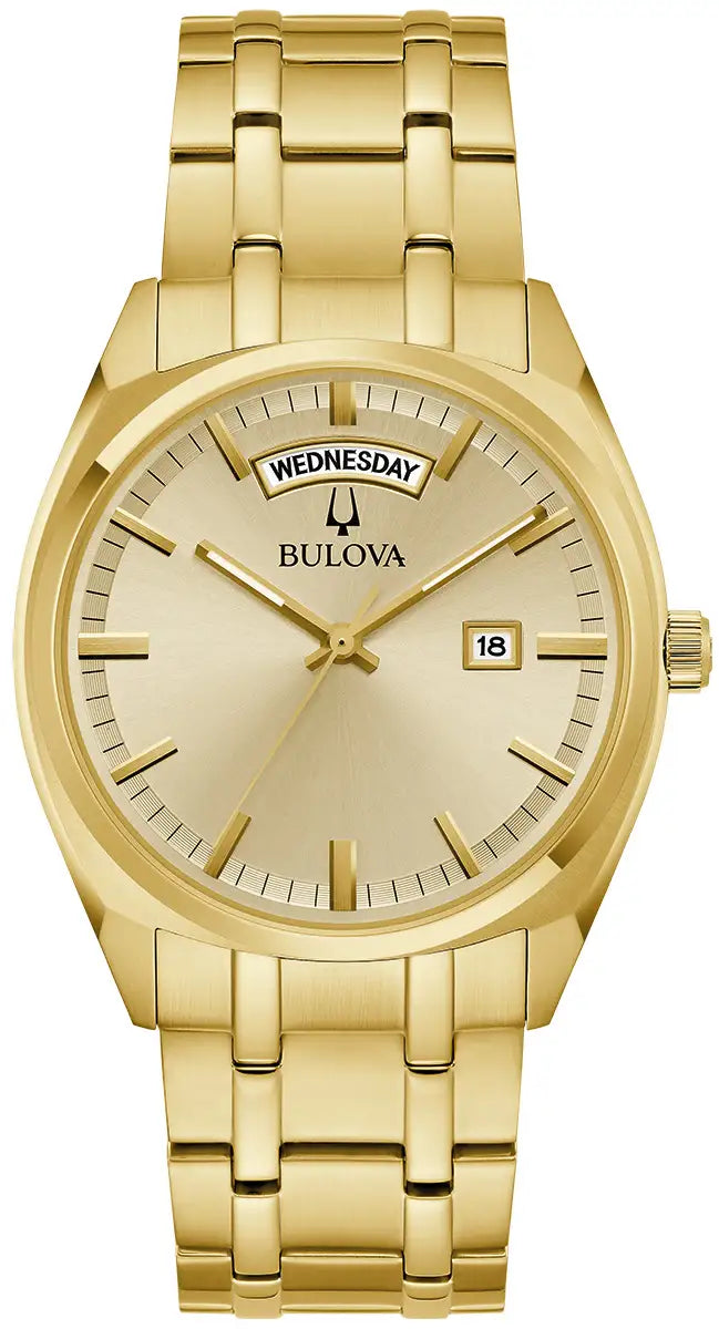 97C115 Bulova Watch Gold Plated Stainless Steel Champagne Dial Bracelet Surveyor
