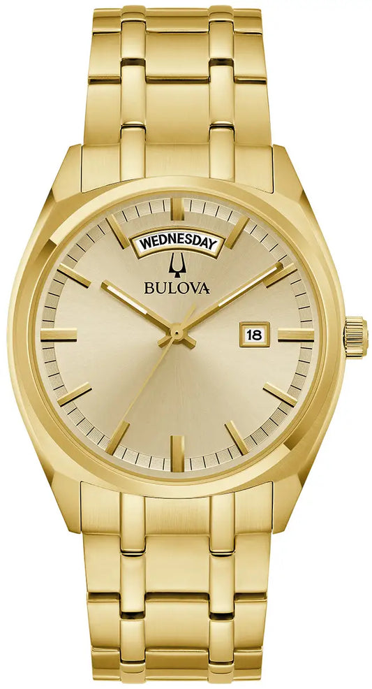 97C115 Bulova Watch Gold Plated Stainless Steel Champagne Dial Bracelet Surveyor