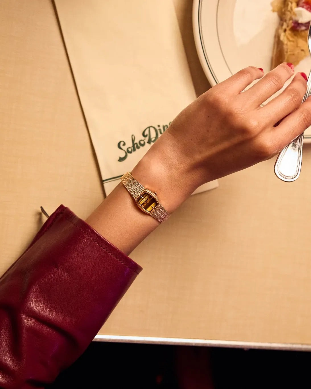 97L185 Bulova Bracelet Watch Rose Gold Plated Stainless Steel Tiger’s Eye Dial Goddess of TimeOn the wrist