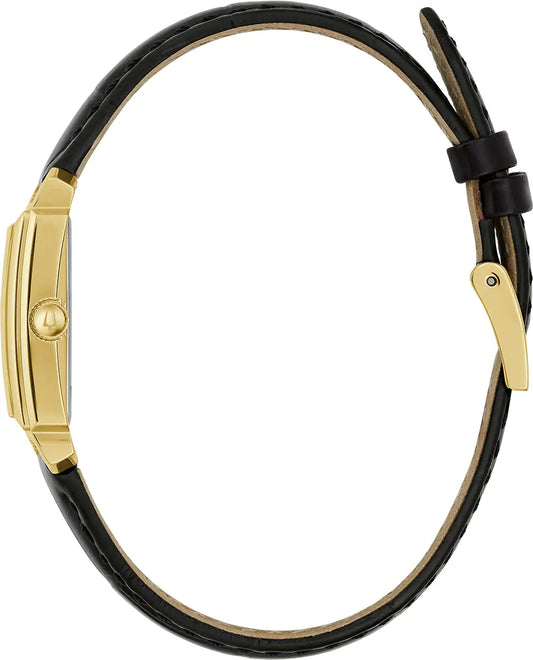 97P166 Bulova Square Diamond Set Watch Gold Plated Stainless Steel Silver Dial Leather Strap Sutton Side view