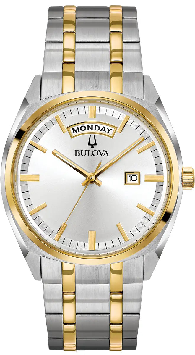 98C127 Bulova Watch Two Tone Stainless Steel Silver Dial Bracelet Surveyor