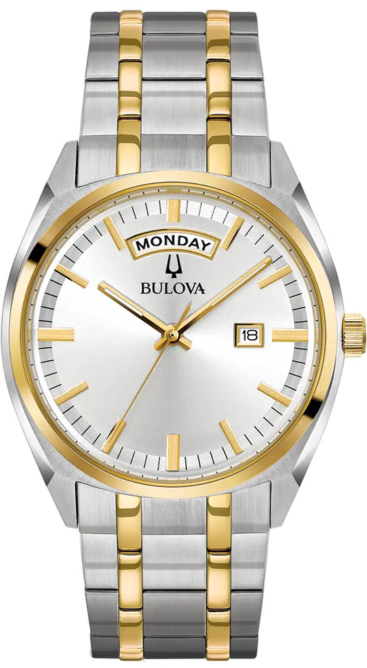 98C127 Bulova Watch Two Tone Stainless Steel Silver Dial Bracelet Surveyor