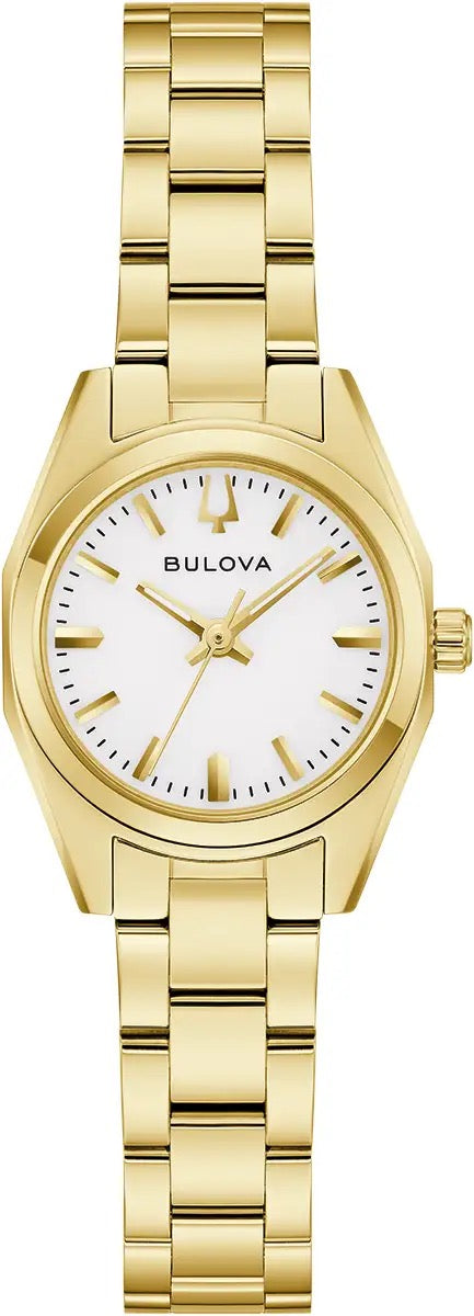 98L190 Bulova Watch Gold Plated Stainless Steel White Dial Round Bracelet Surveyor