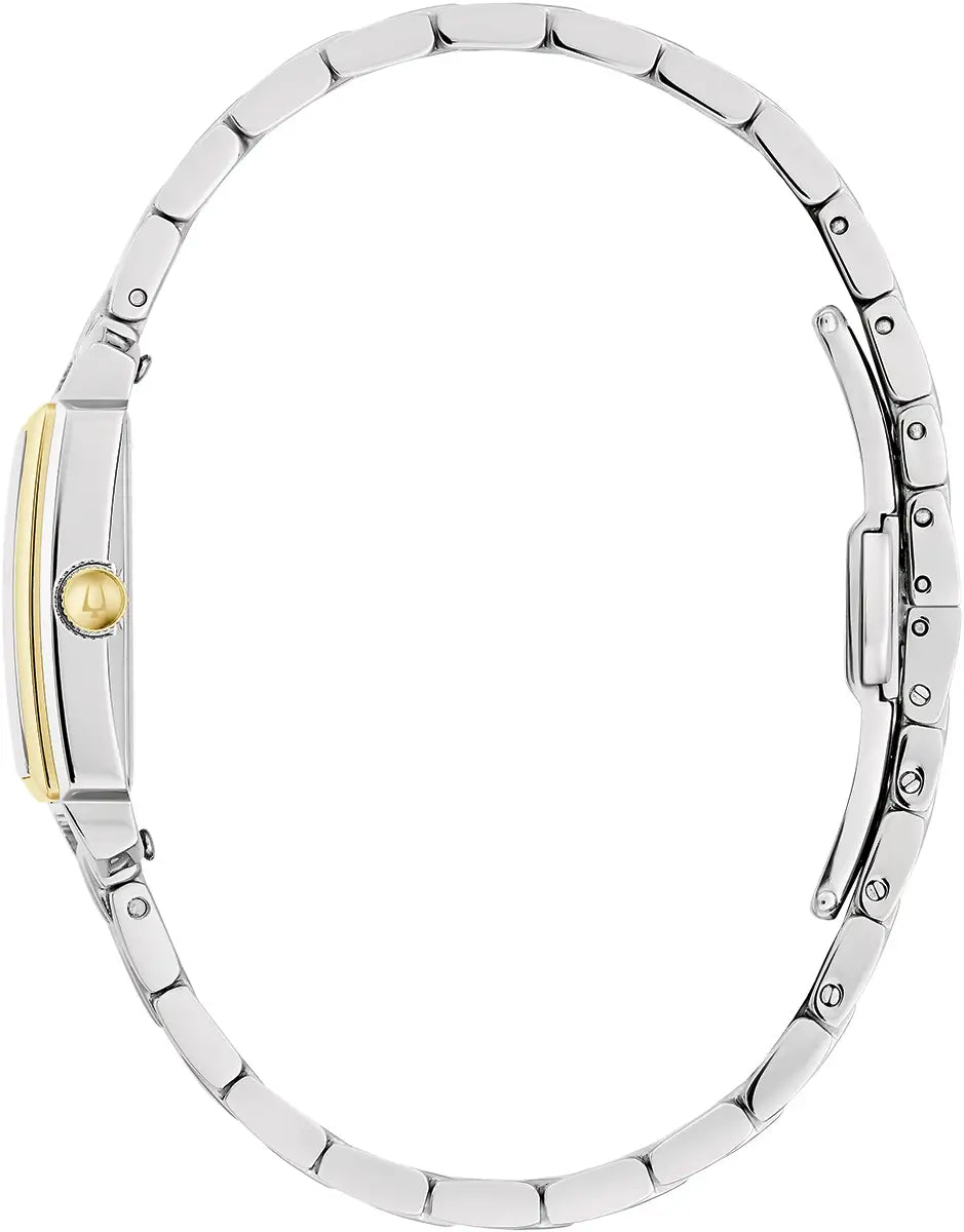 98P220 Bulova Square Diamond Set Watch Two Tone Stainless Steel Silver Dial Bracelet Sutton