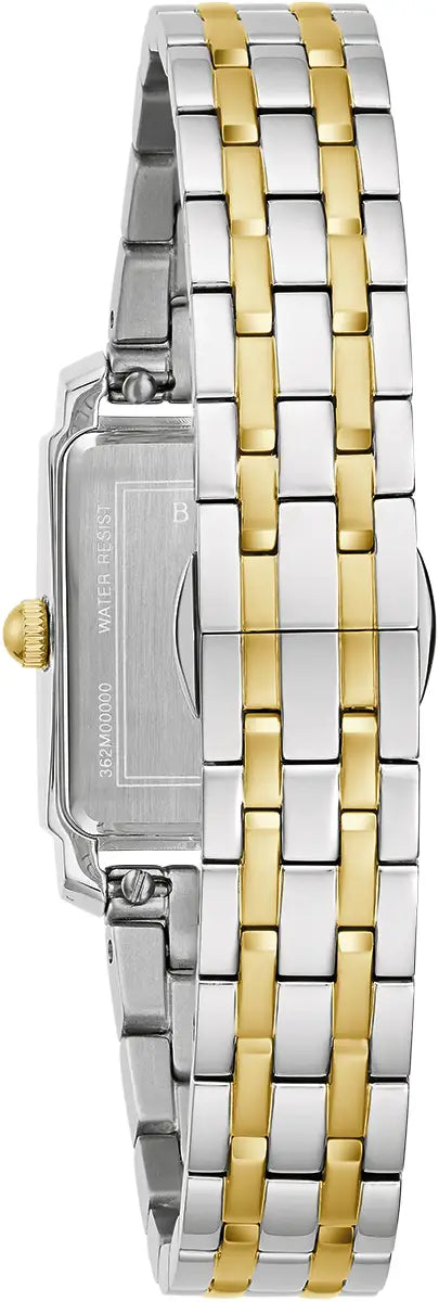 98P220 Bulova Square Diamond Set Watch Two Tone Stainless Steel Silver Dial Bracelet Sutton
