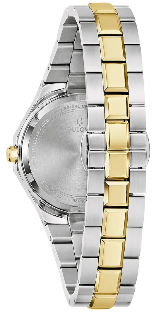 98P234 Bulova Diamond Set Watch Two Tone Stainless Steel Silver Dial Bracelet Prestige