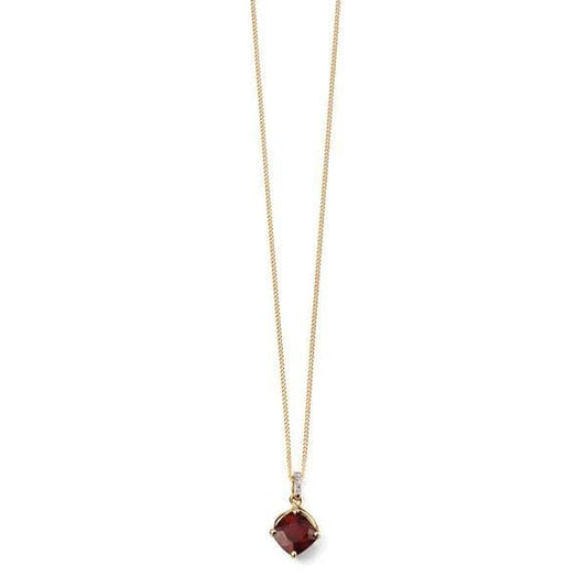 A Red Brown Garnet And Diamond Yellow Gold Cushion Necklace