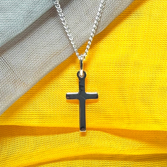 Small plain cross sterling silver necklace