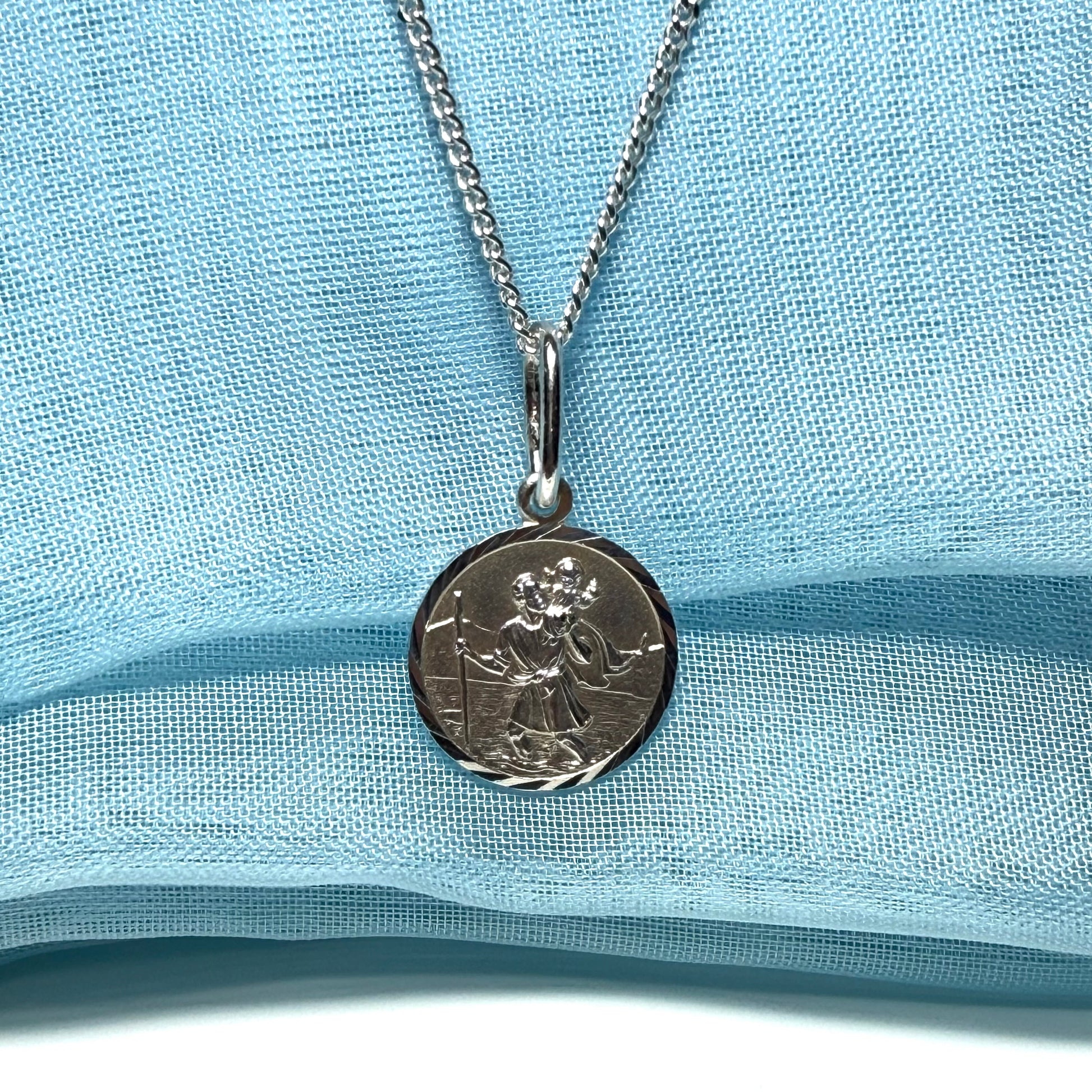 14 mm Sterling silver large round St. Christopher including chain