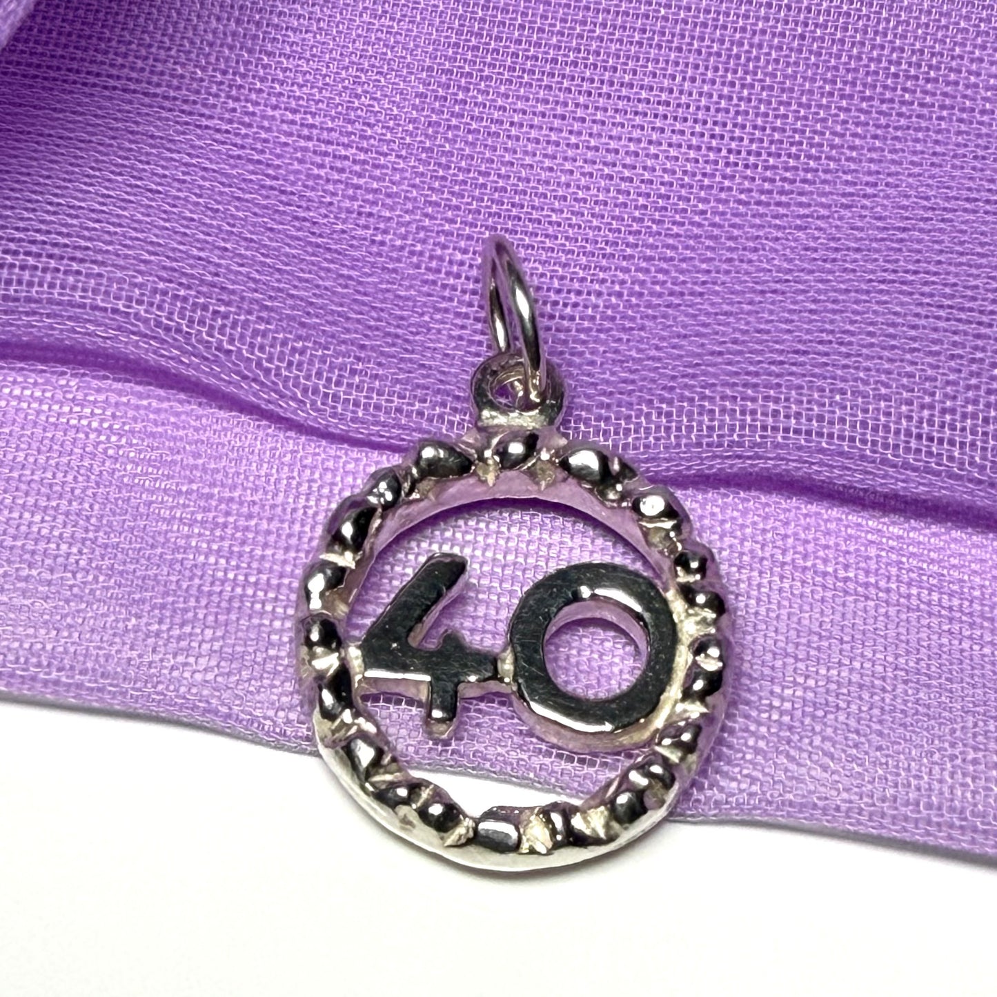 40th Birthday Round Circle Solid Sterling Silver Charm