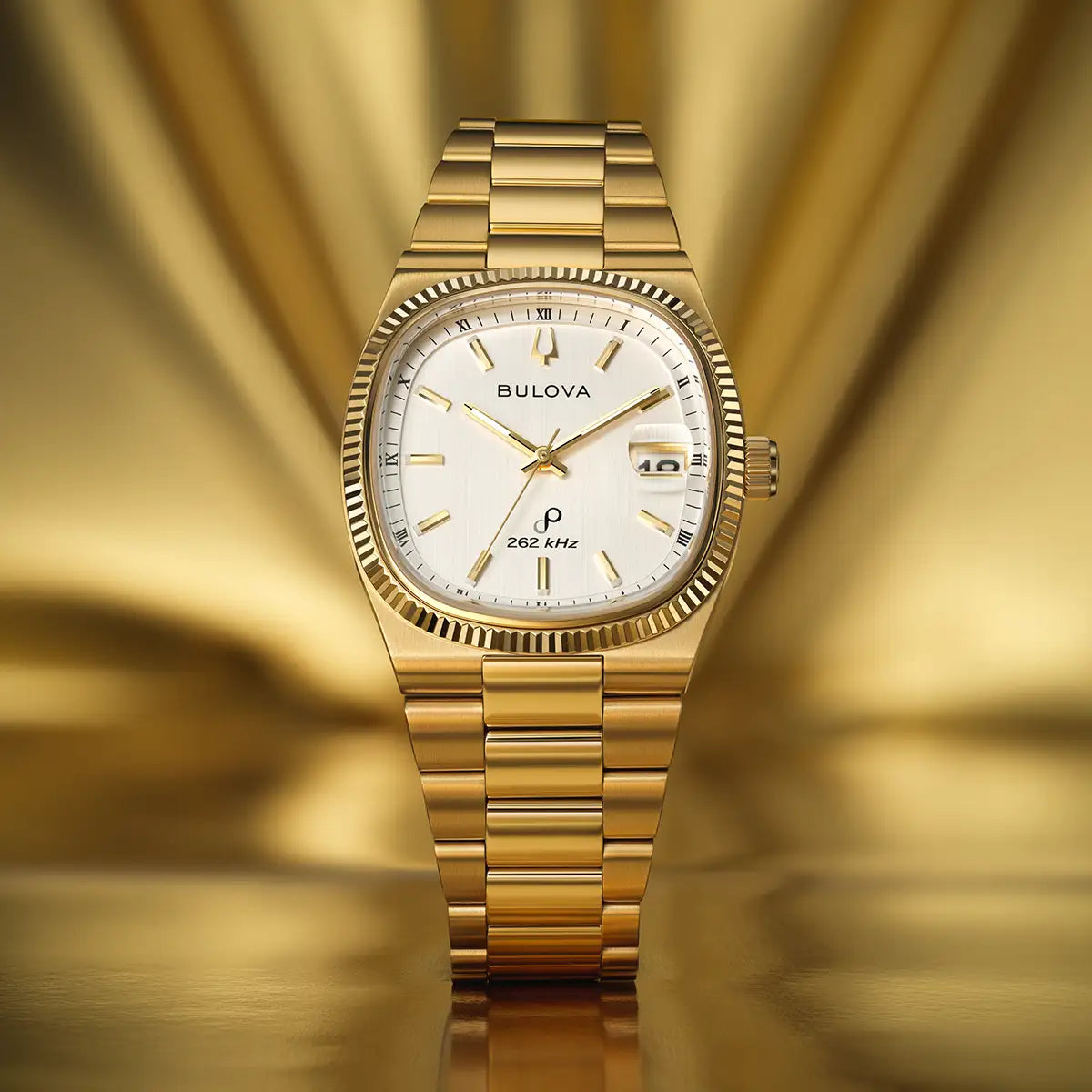 97B223 Bulova Watch Gold Plated Stainless Steel Blue Dial Bracelet Super Seville Precisionist