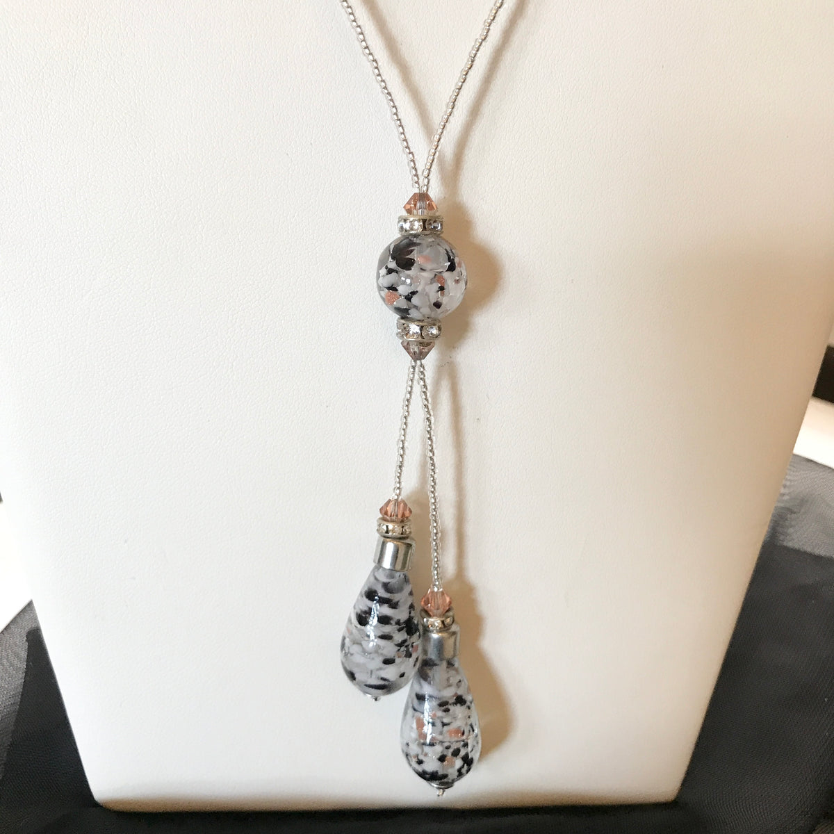 Beautiful black white and gold dropped beaded real Murano glass necklace