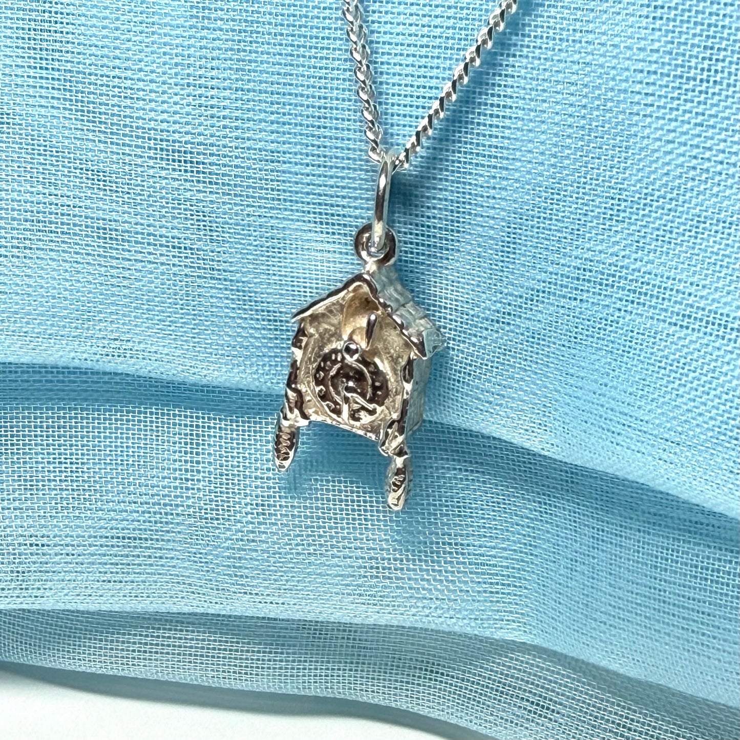 Cuckoo Clock Solid Sterling Silver Necklace