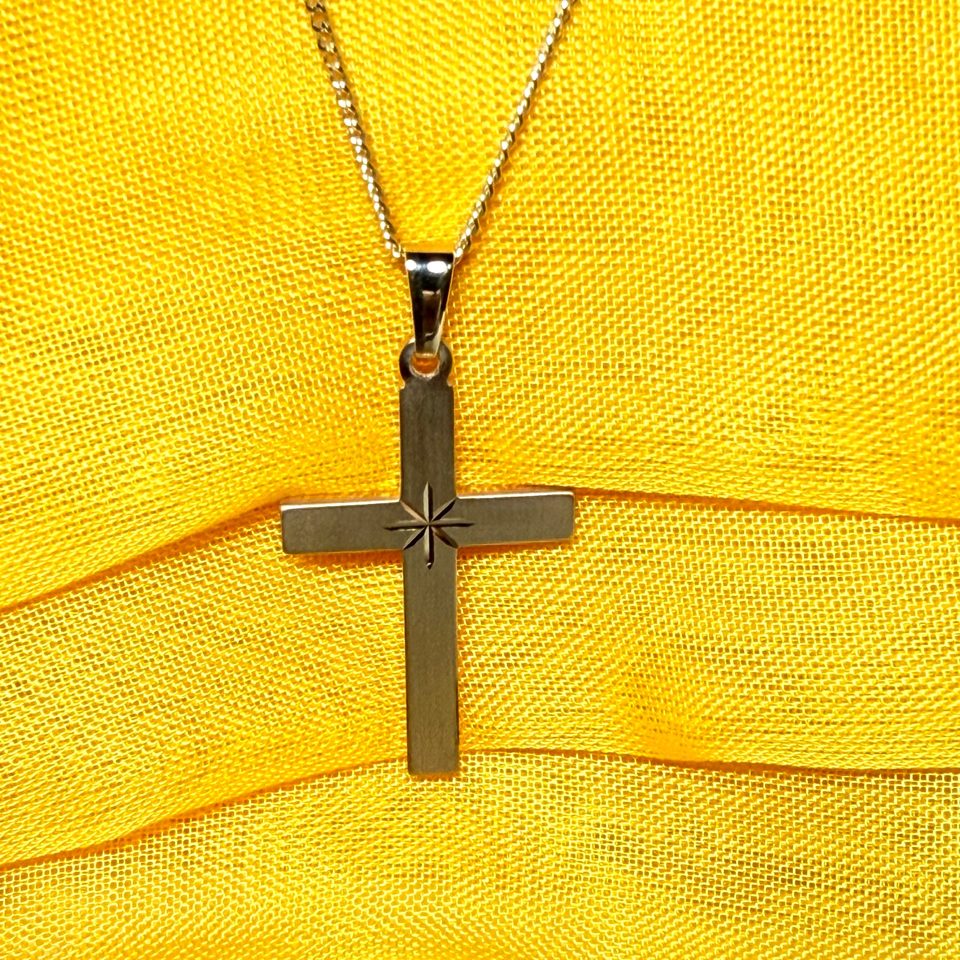 Diamond cut frosted solid yellow gold cross