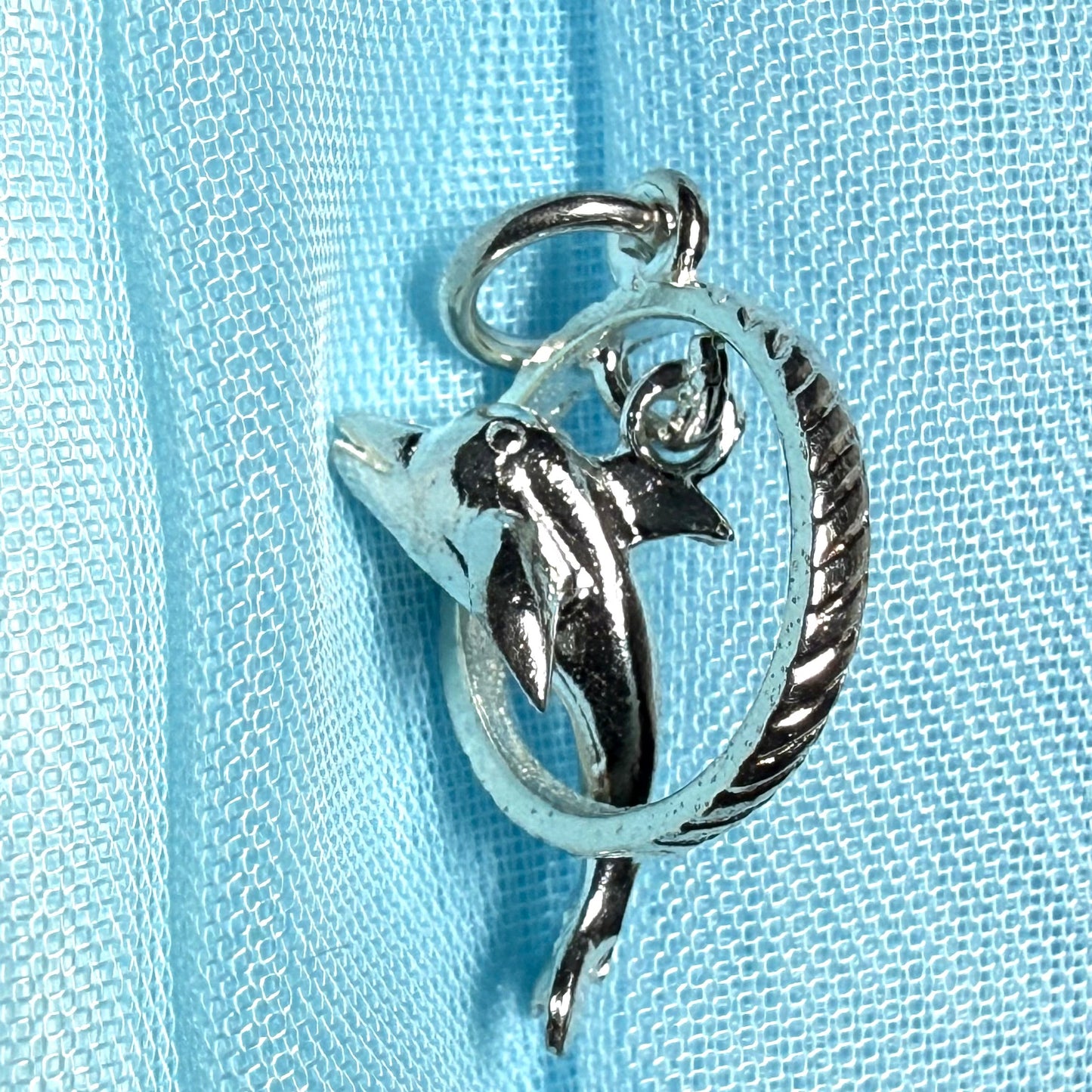 Dolphin Performing Though Hoop Sterling Silver Charm