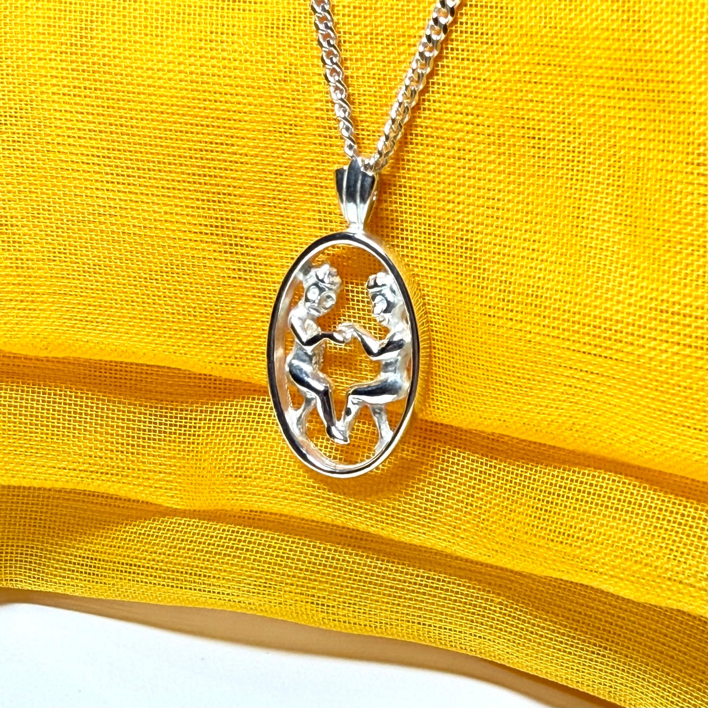 Gemini Zodiac Oval Necklace Sterling Silver Pendant