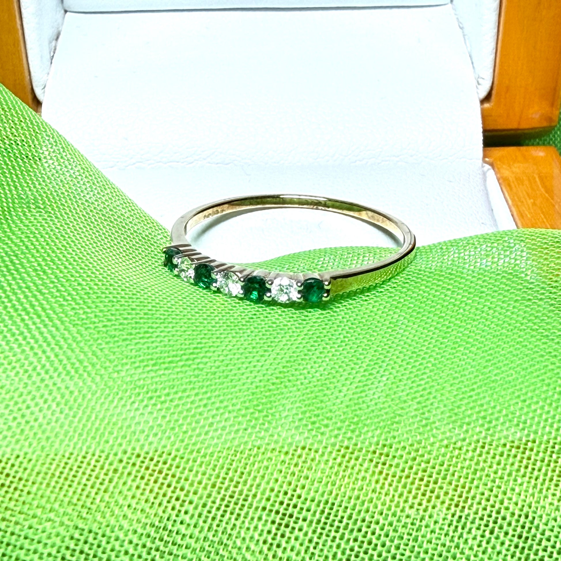Green Emerald And Diamond Claw Set Eternity Ring