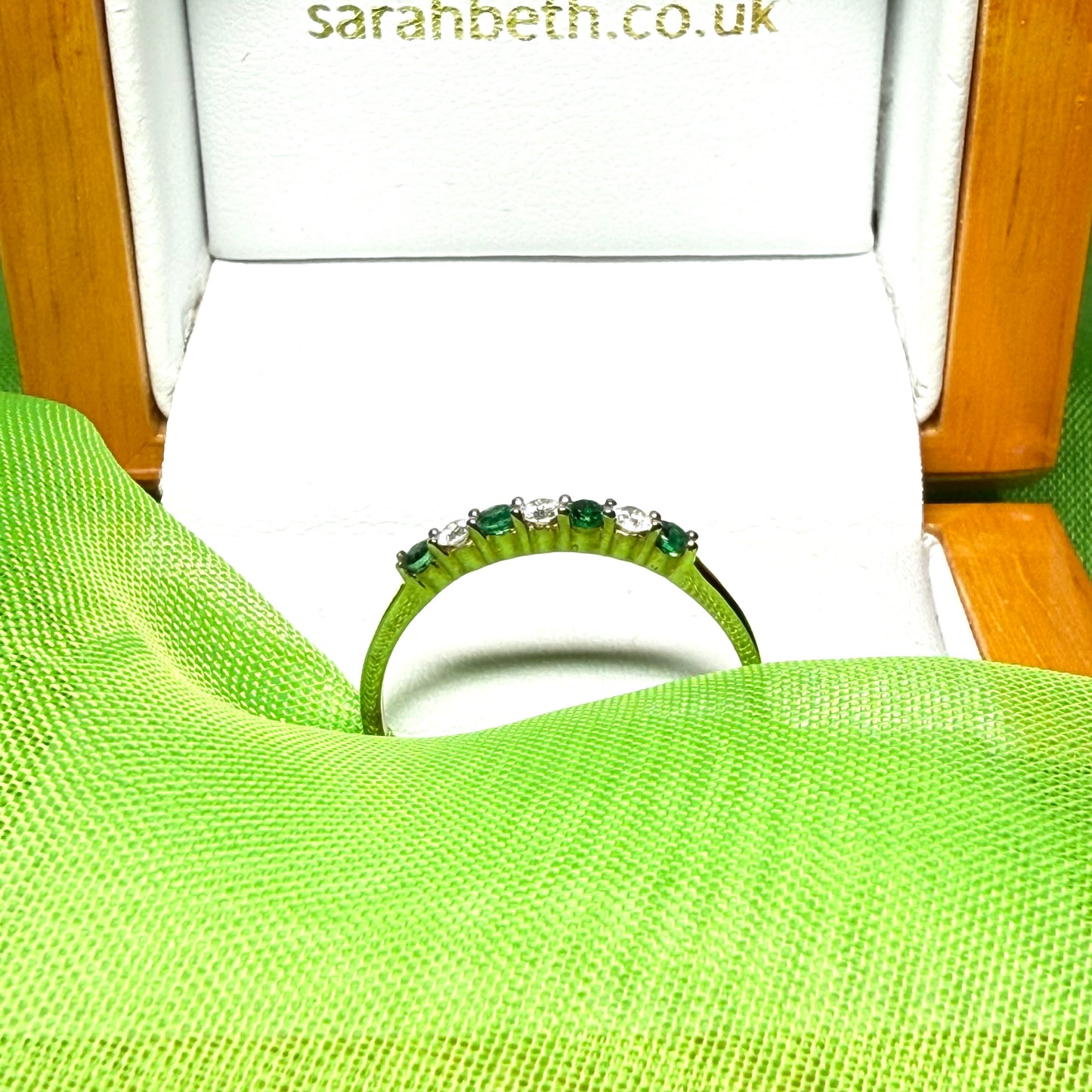 Green Emerald And Diamond Claw Set Eternity Ring