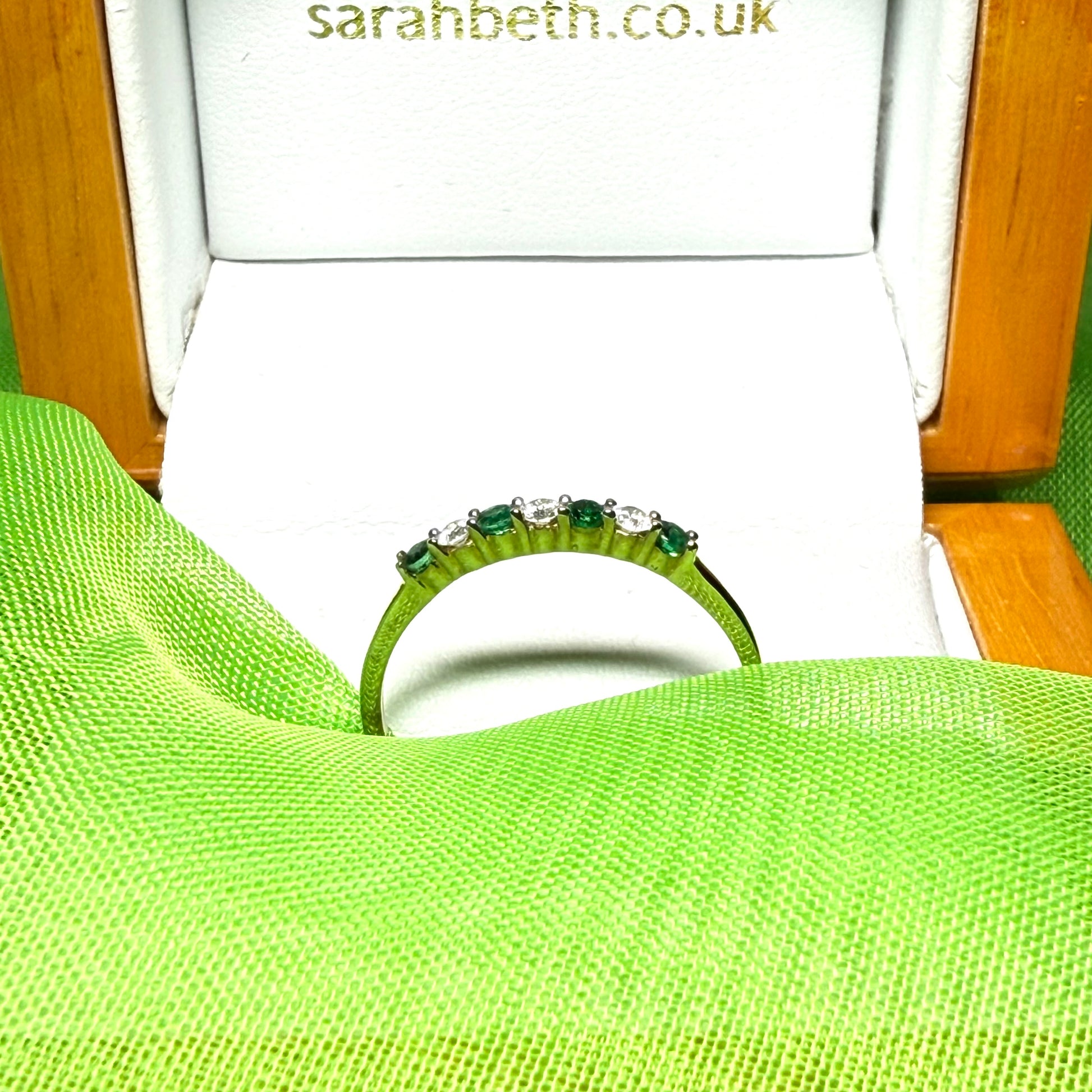 Green Emerald And Diamond Claw Set Eternity Ring