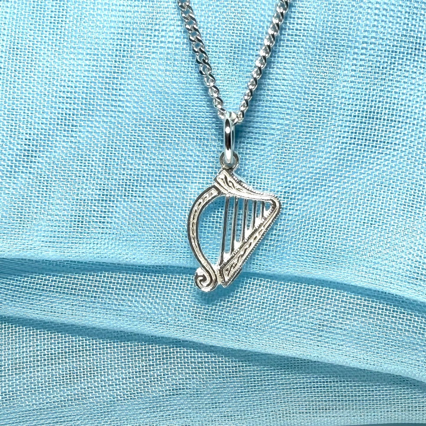Harp Shaped Necklace Solid Sterling Silver