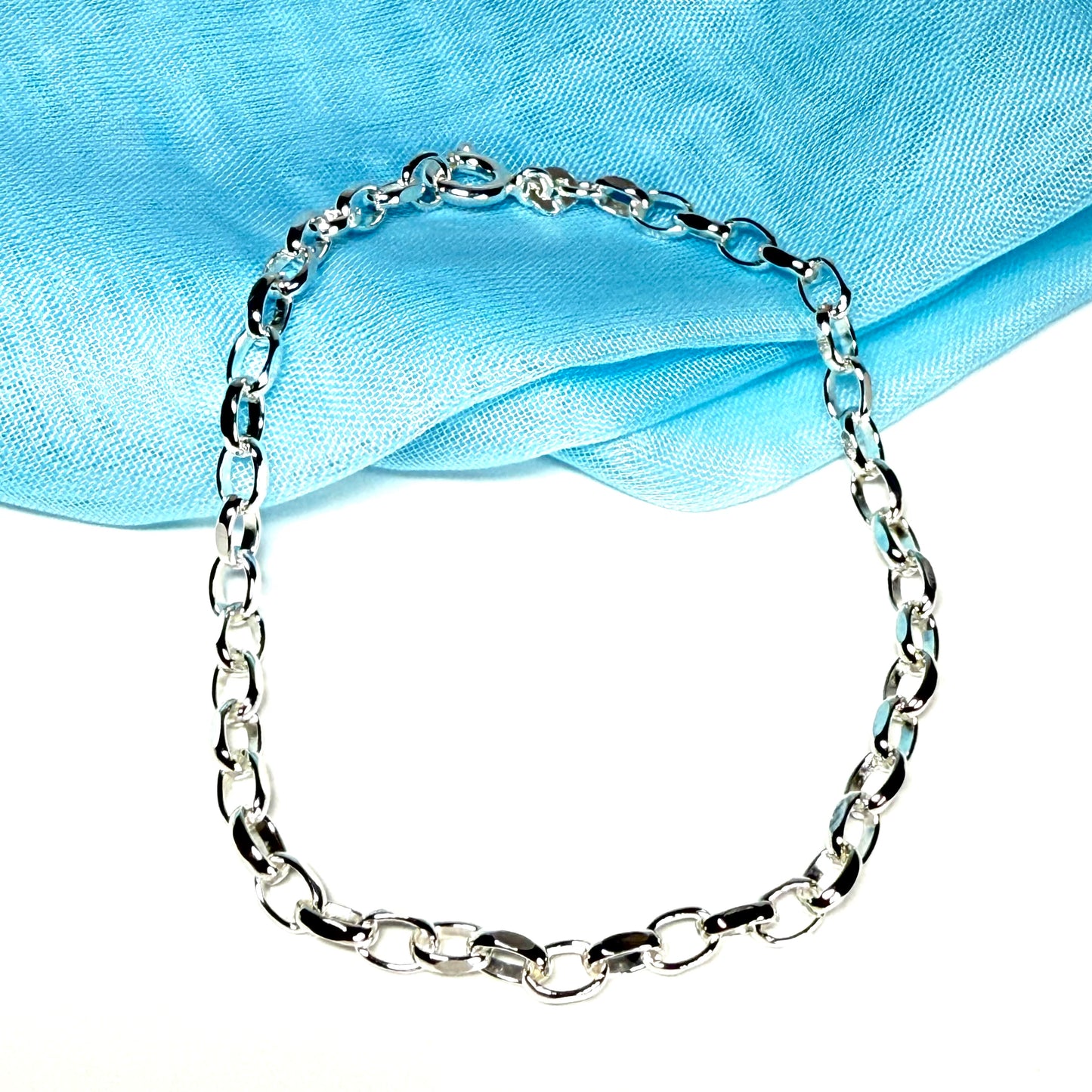 Ladies Solid Sterling Silver Oval Link Belcher Bracelet