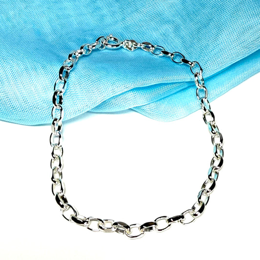 Ladies Solid Sterling Silver Oval Link Belcher Bracelet