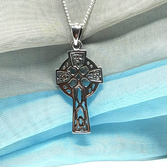 Large Sterling Silver Celtic Cross Including Chain