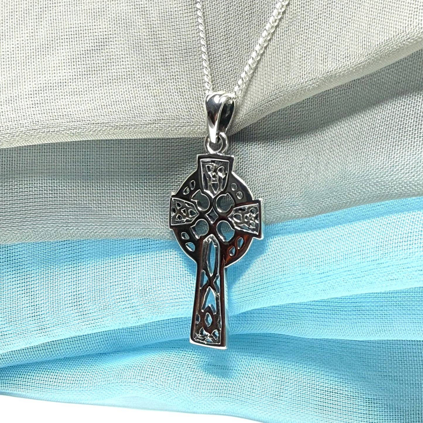 Large Sterling Silver Celtic Cross Including Chain