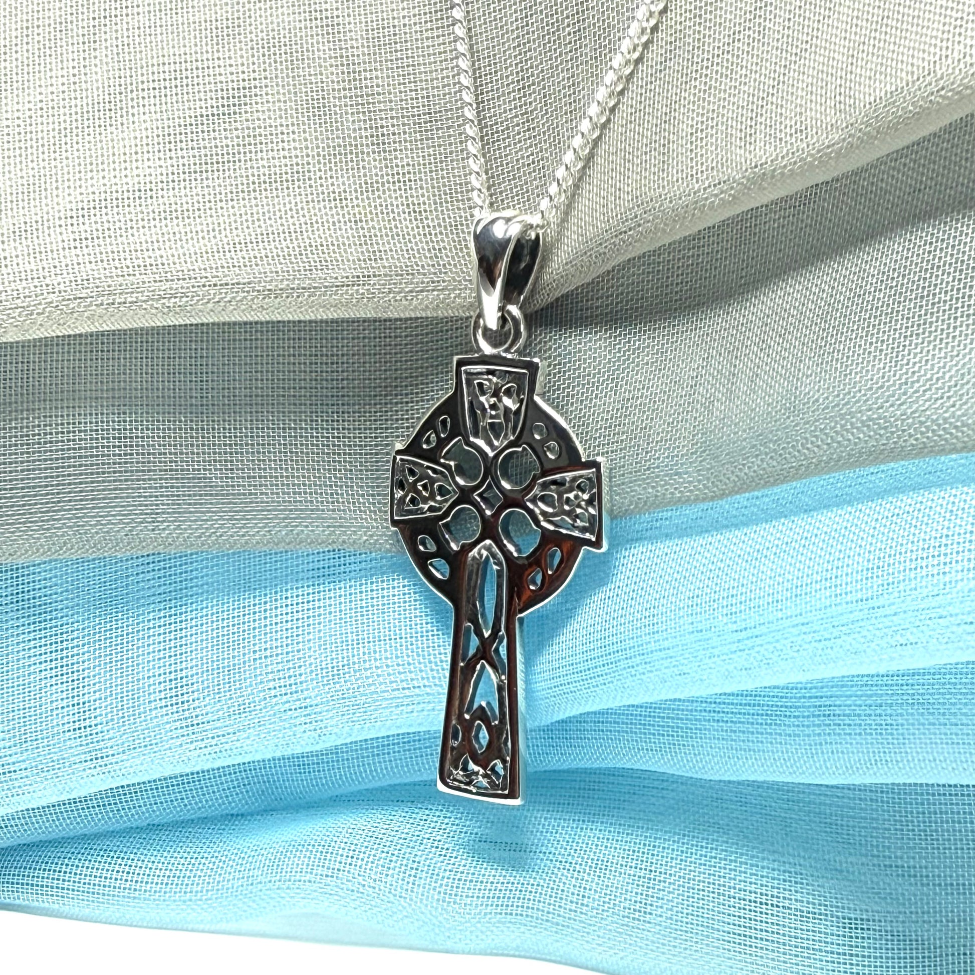 Large Sterling Silver Celtic Cross Including Chain