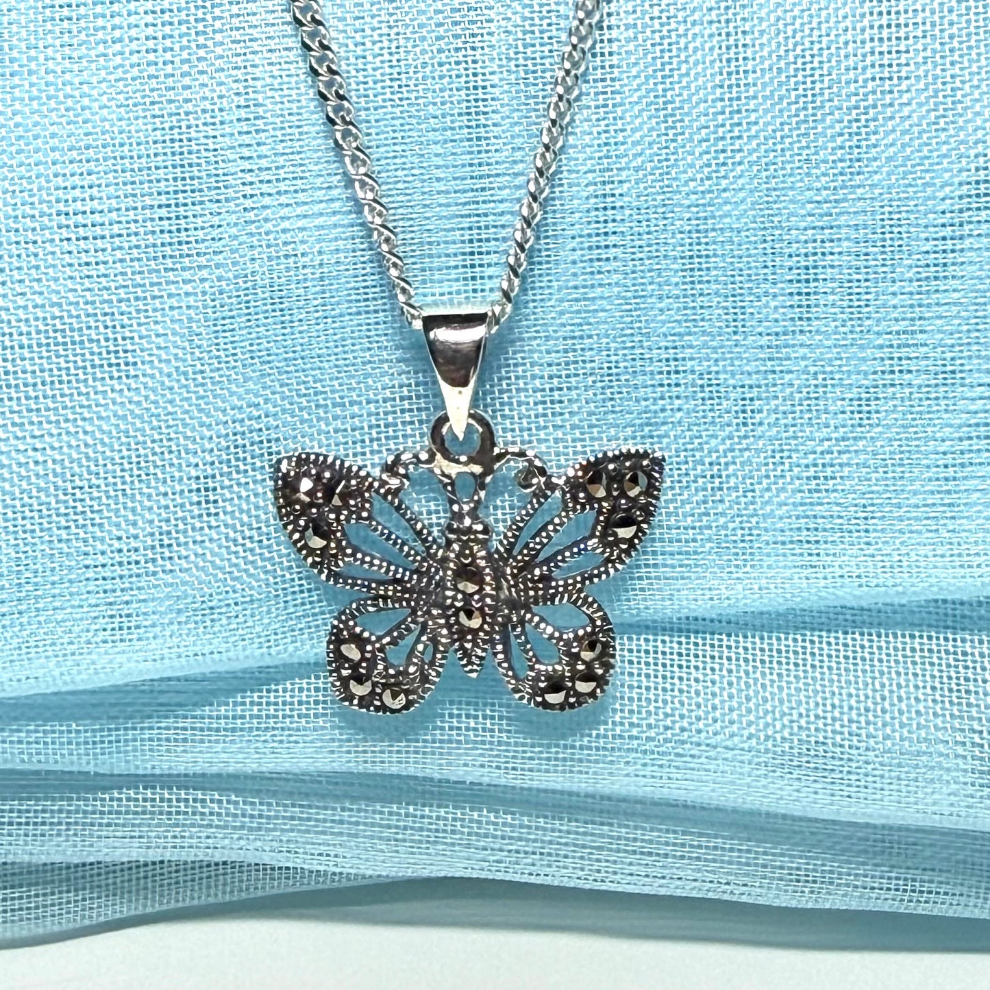 Marcasite Sterling Silver Butterfly Necklace Pendant
