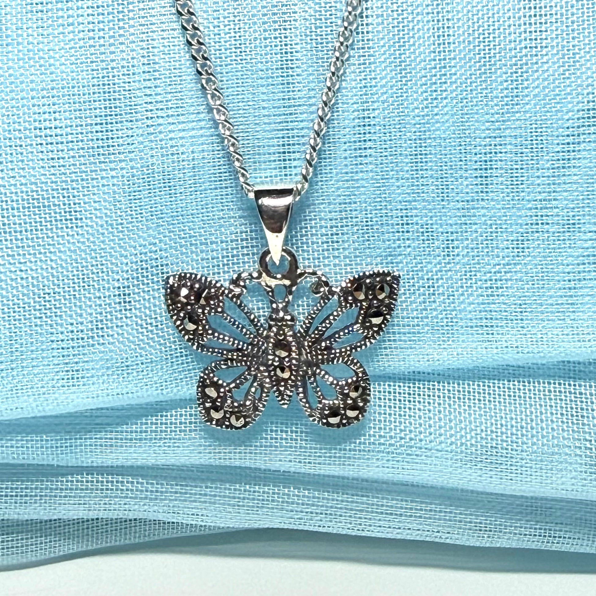 Marcasite Sterling Silver Butterfly Necklace Pendant