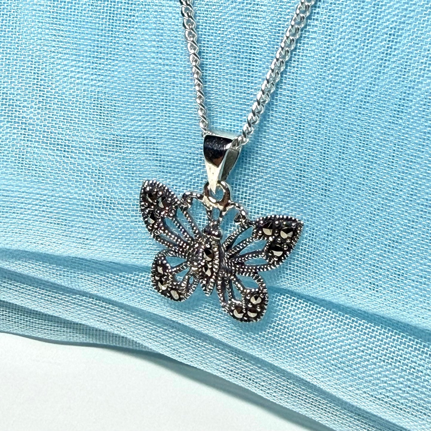 Marcasite Sterling Silver Butterfly Necklace Pendant
