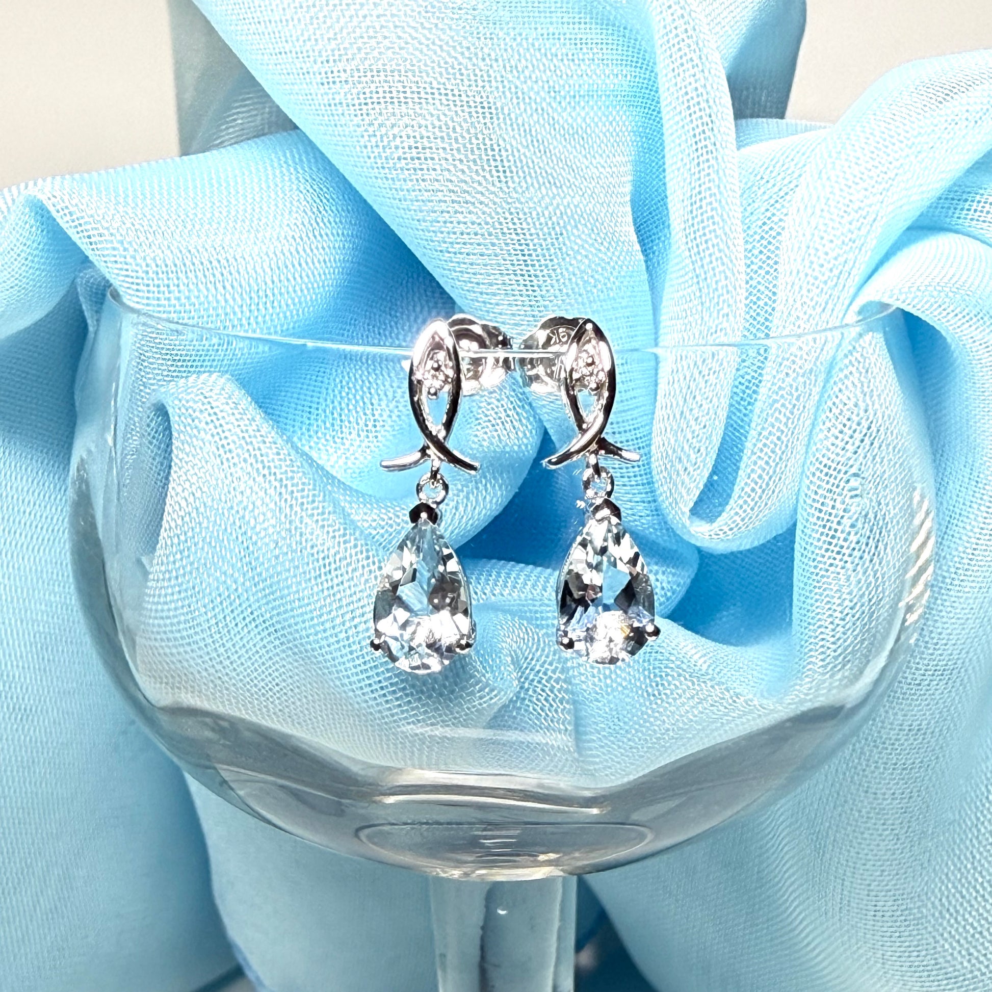 Aquamarine & Diamond White Gold Drop Earrings | Pear Cut Aquamarine Earrings