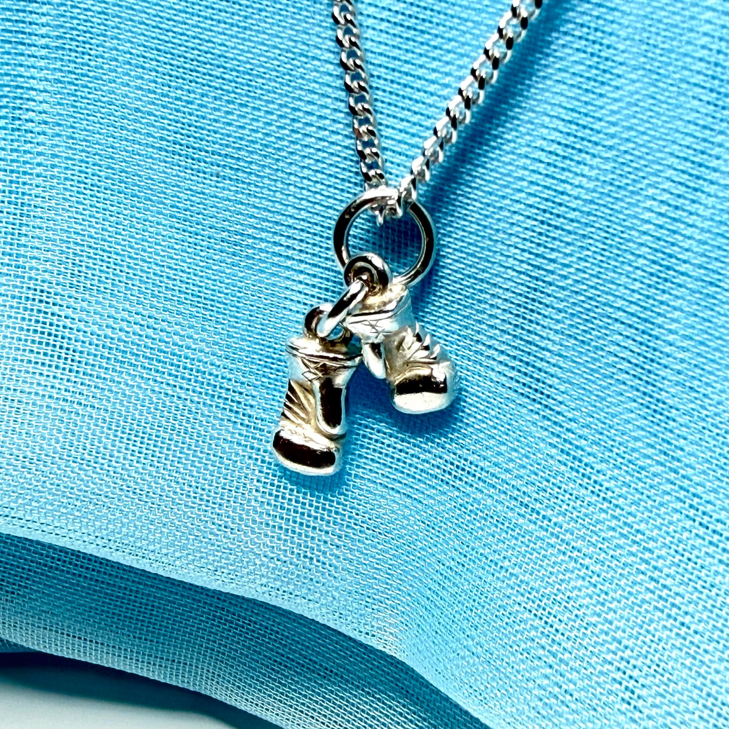 Pair Boxing gloves shaped solid small necklace sterling silver charm pendant